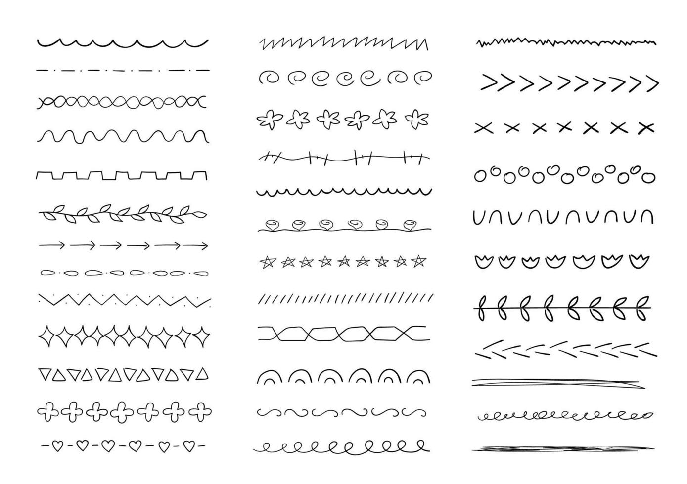 uppsättning handritad doodle linje gräns och avdelare. designelement. vektor illustration.