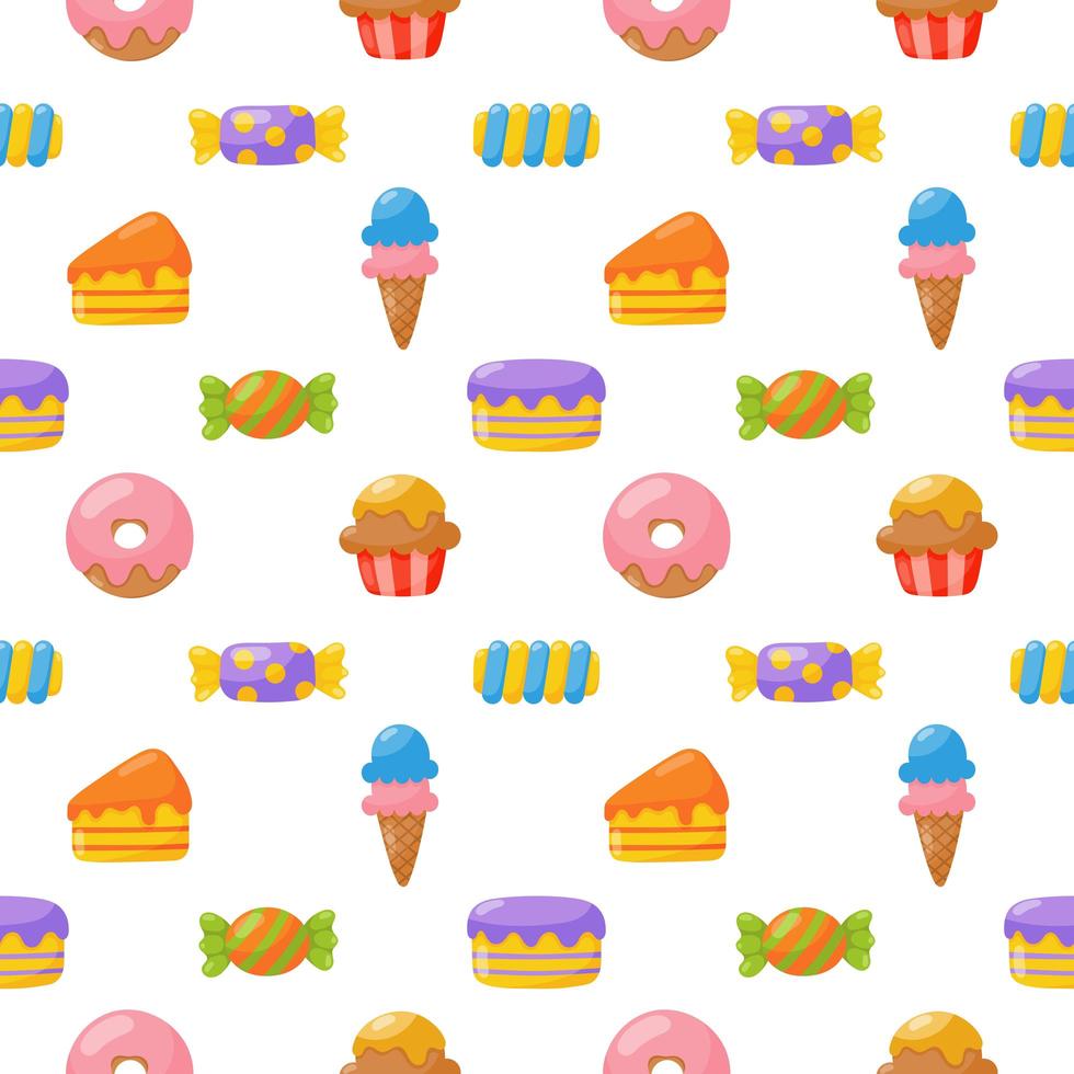 Süßigkeiten nahtlose Muster. Süßigkeiten Desserts isoliert auf weißem Hintergrund vektor