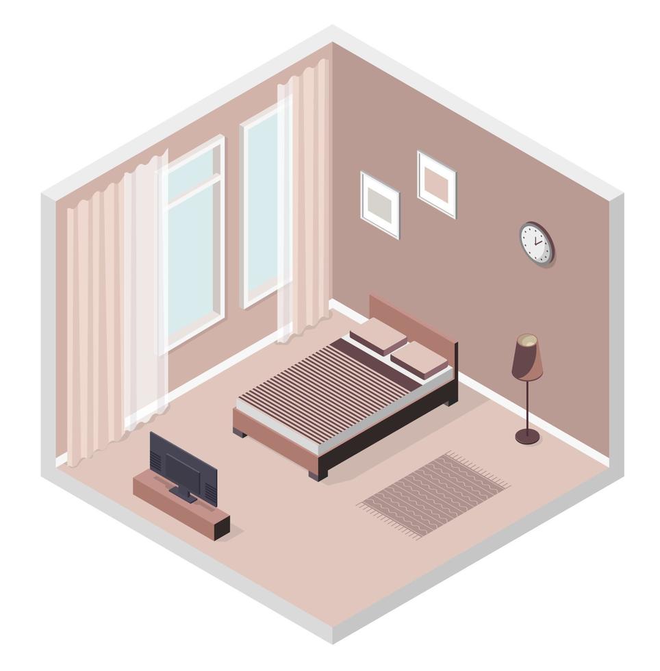 vektorisometrische illustration, 3d-innenraum, schlafzimmer, ruheraum vektor