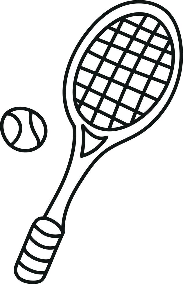 tennisracket och boll i doodle stil sportutrustning vektor