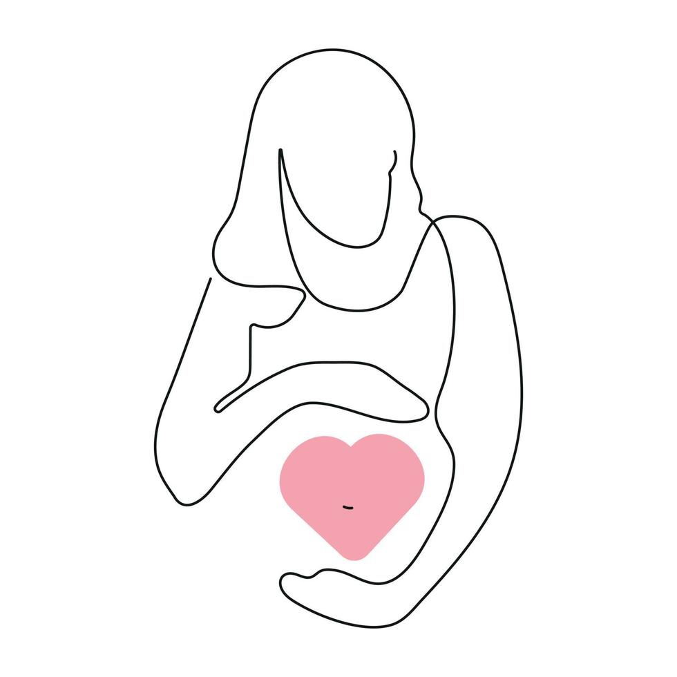 schwangere frau, die ihren bauch hält und auf ein baby wartet, lineare zeichnung eine strichzeichnung vektor