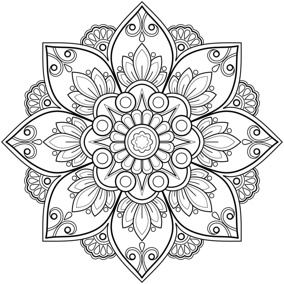 Vektor abstrakte Mandala-Muster. Kunst an der Wand. Malbuch Spitzenmuster das Tattoo. Design für ein Tapetenfarbenhemd und Fliesenaufkleberdesign, dekoratives Kreisornament im orientalischen Ethnostil