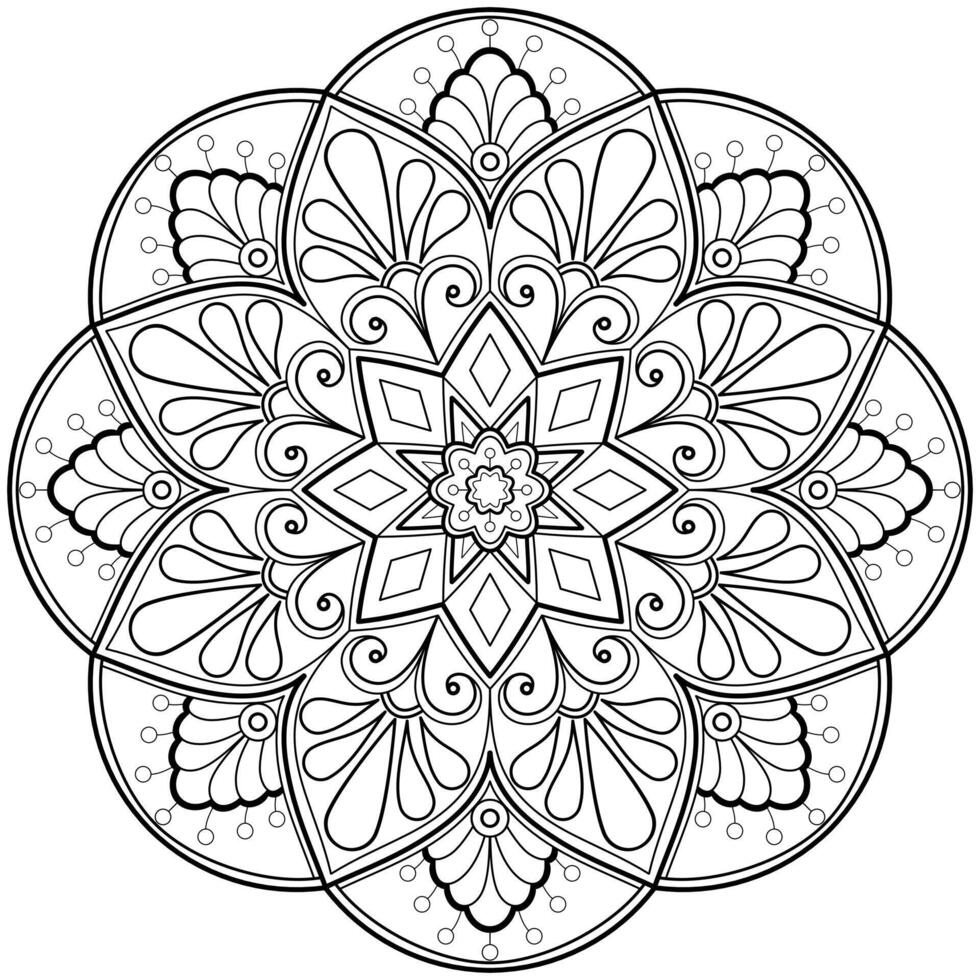 Vektor abstrakte Mandala-Muster. Kunst an der Wand. Malbuch Spitzenmuster das Tattoo. Design für ein Tapetenfarbenhemd und Fliesenaufkleberdesign, dekoratives Kreisornament im orientalischen Ethnostil