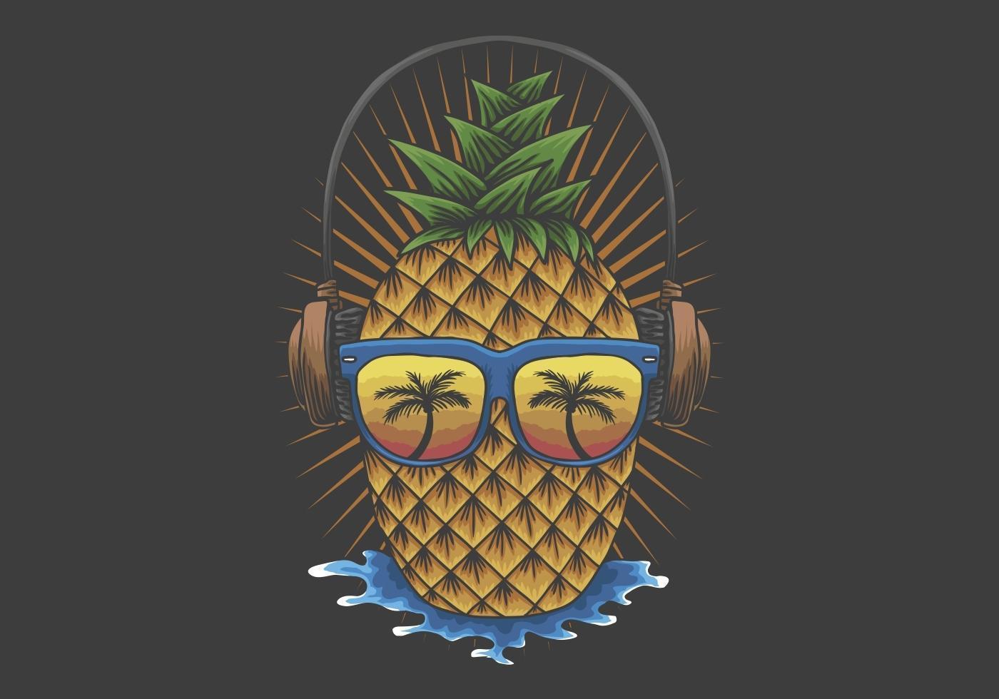 ananas bär solglasögon och hörlurar illustration vektor