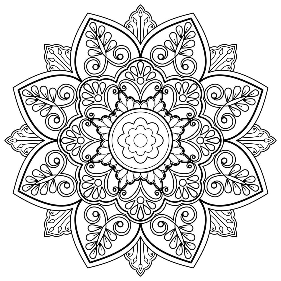 Vektor abstrakte Mandala-Muster. Kunst an der Wand. Malbuch Spitzenmuster das Tattoo. Design für ein Tapetenfarbenhemd und Fliesenaufkleberdesign, dekoratives Kreisornament im orientalischen Ethnostil