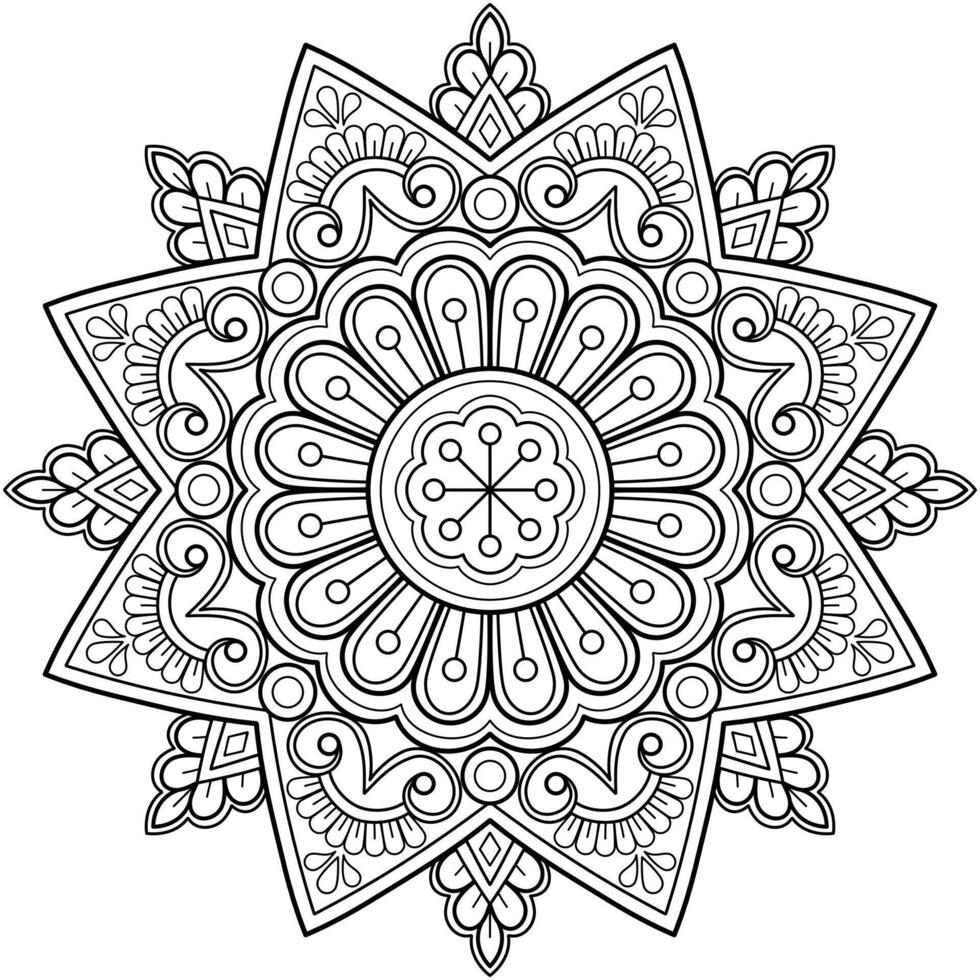 Vektor abstrakte Mandala-Muster. Kunst an der Wand. Malbuch Spitzenmuster das Tattoo. Design für ein Tapetenfarbenhemd und Fliesenaufkleberdesign, dekoratives Kreisornament im orientalischen Ethnostil