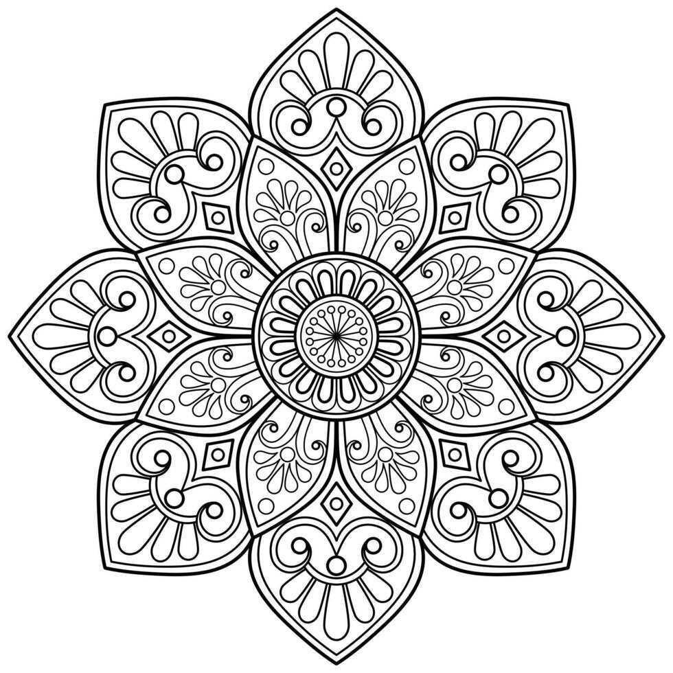 Vektor abstrakte Mandala-Muster. Kunst an der Wand. Malbuch Spitzenmuster das Tattoo. Design für ein Tapetenfarbenhemd und Fliesenaufkleberdesign, dekoratives Kreisornament im orientalischen Ethnostil