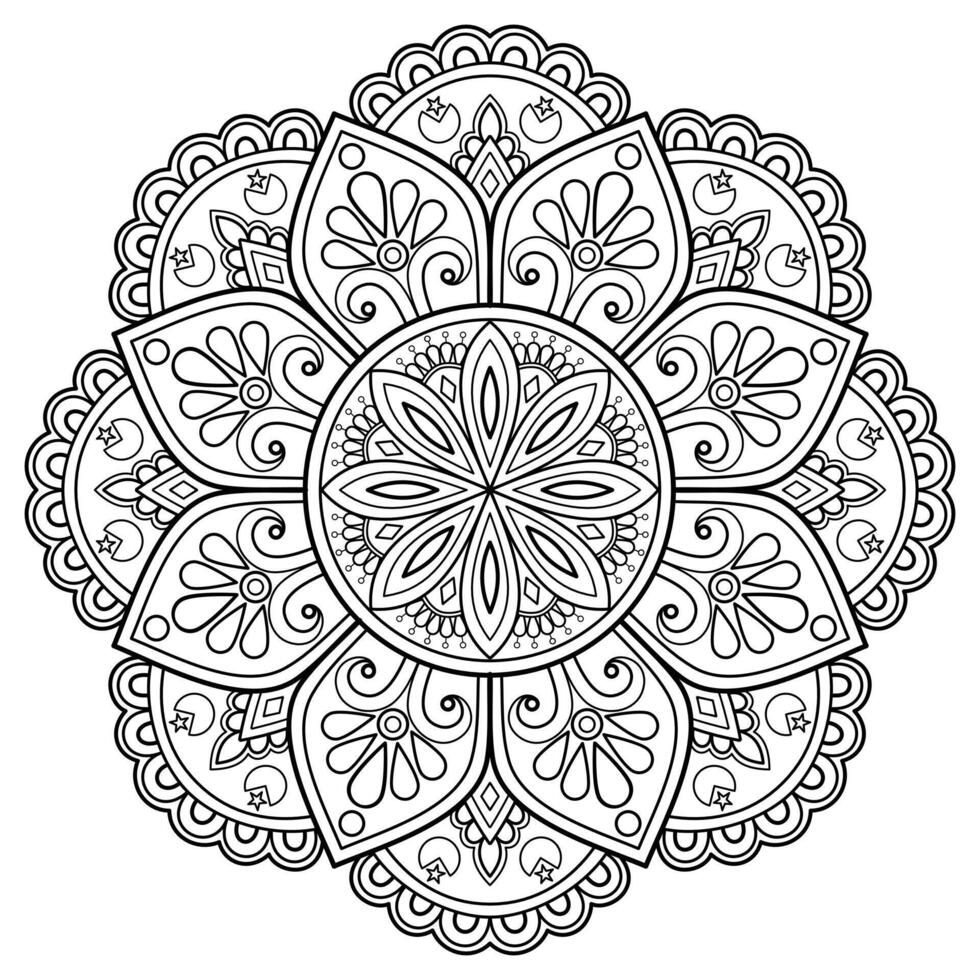 Vektor abstrakte Mandala-Muster. Kunst an der Wand. Malbuch Spitzenmuster das Tattoo. Design für ein Tapetenfarbenhemd und Fliesenaufkleberdesign, dekoratives Kreisornament im orientalischen Ethnostil