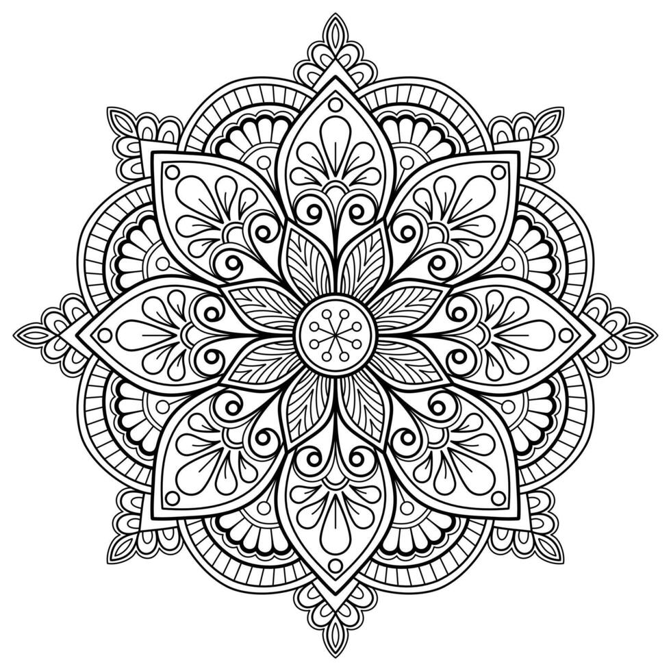 Vektor abstrakte Mandala-Muster. Kunst an der Wand. Malbuch Spitzenmuster das Tattoo. Design für ein Tapetenfarbenhemd und Fliesenaufkleberdesign, dekoratives Kreisornament im orientalischen Ethnostil