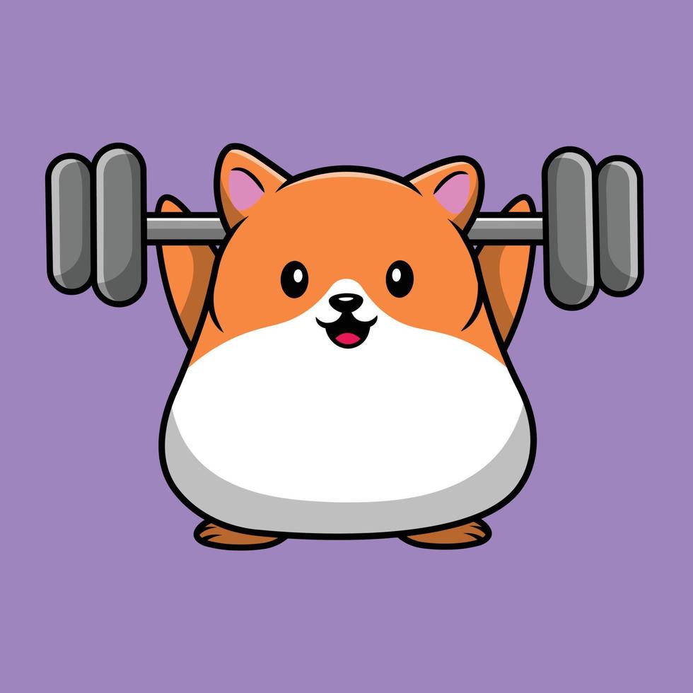 niedliche hamster gym fitness cartoon vektor symbol illustration. tiersport-symbol-konzept isolierter premium-vektor. flacher Cartoon-Stil