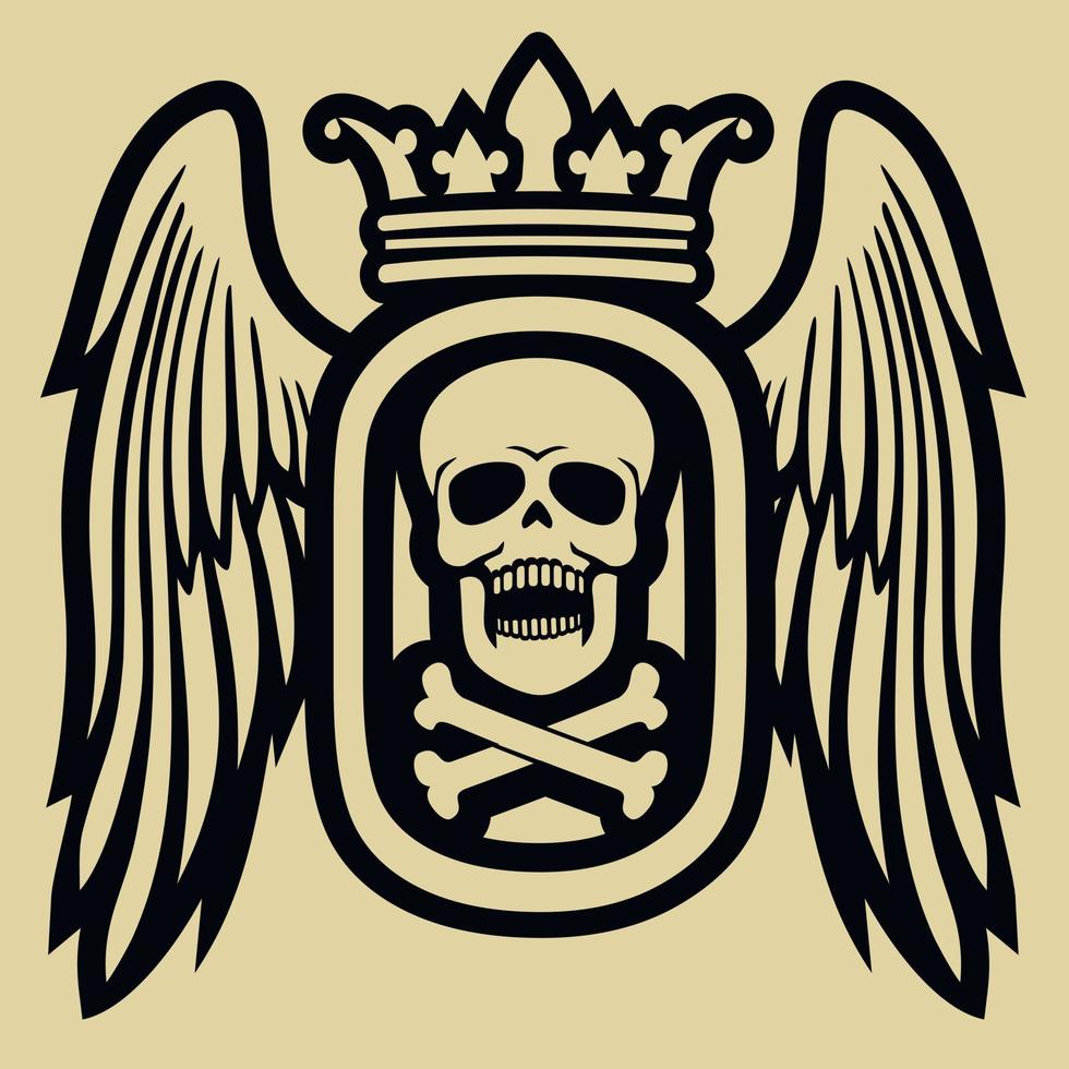 militärisches Emblem mit Totenkopf und Flügeln, Grunge-Vintage-Design-T-Shirts vektor