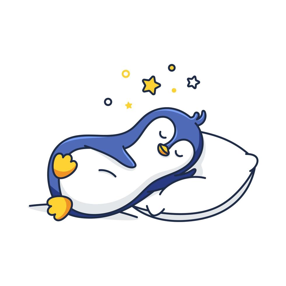 süßer pinguin, der auf kissen schläft. Cartoon-Vektor-Symbol-Illustration. tierschlaf-symbol-konzept isolierter premium-vektor. flacher Cartoon-Stil vektor
