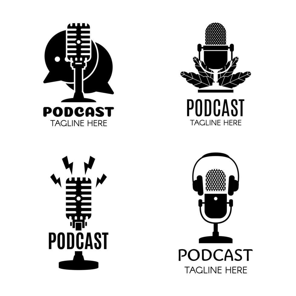 satz von podcast kreatives design schwarzes logo vektorkonzept. Podcast-Logo-Vorlage abspielen. Symbol-Symbol vektor