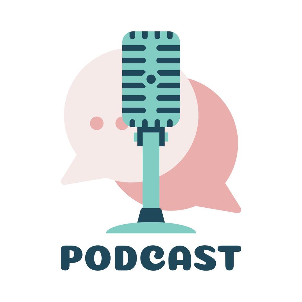 podcast talk vektor logotyp design. chatlogotypdesign kombinerad med podcastmikrofon.