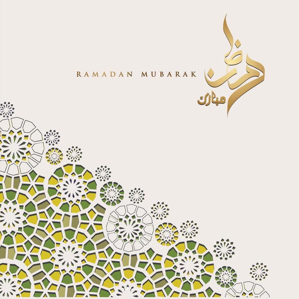 lyxig och elegant design ramadan kareem med arabisk kalligrafi och islamiska dekorativa färgglada detaljer av mosaik för islamisk greeting.vector illustration. vektor