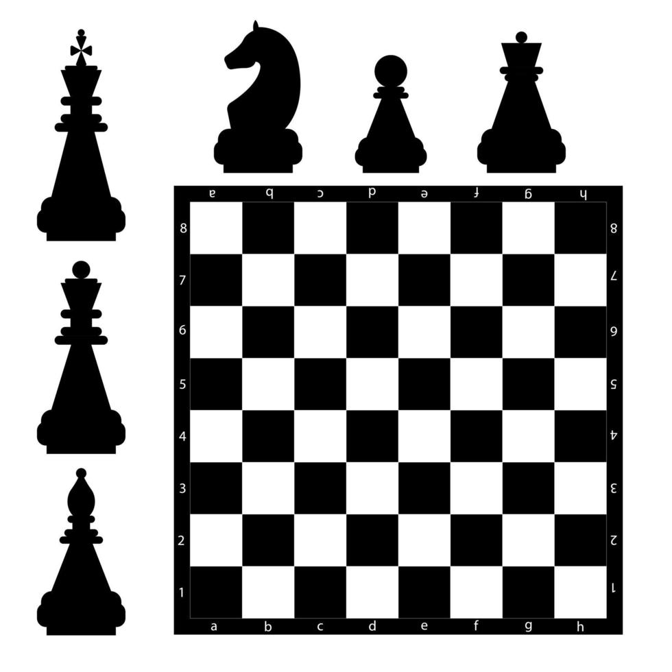 Silhouetten Standardschachfiguren und Schachbrett vektor