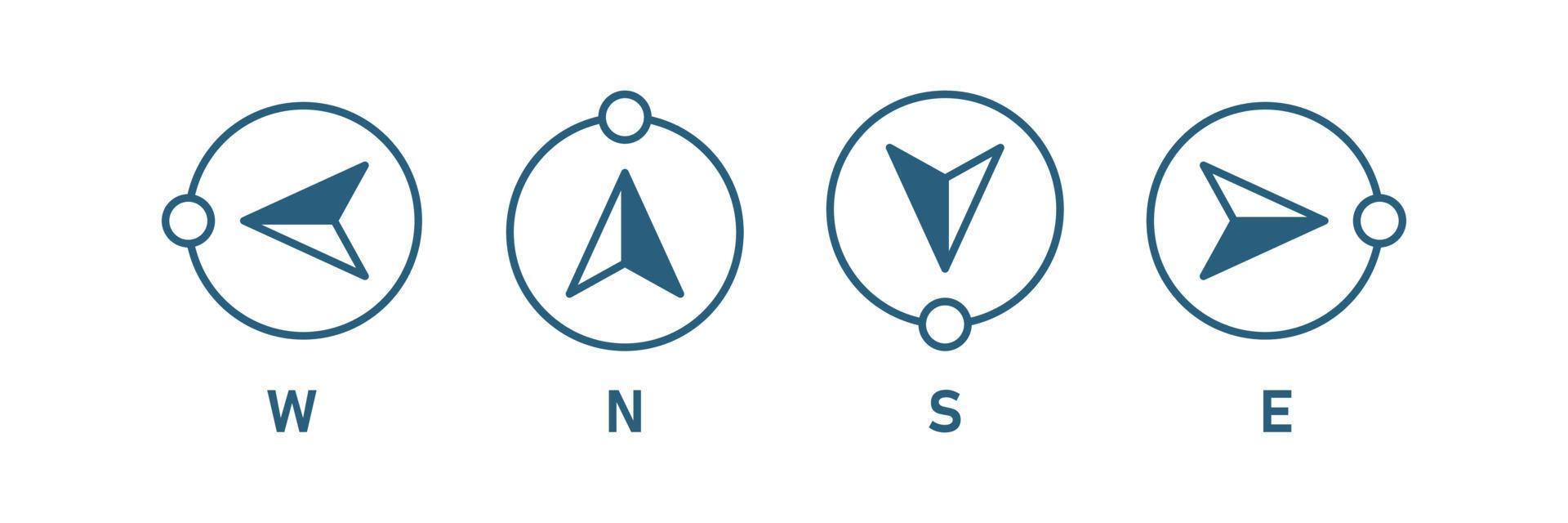 Kompassrichtung. Nord-, Süd-, Ost- und Westpfeil. Kartensymbol. Vektor