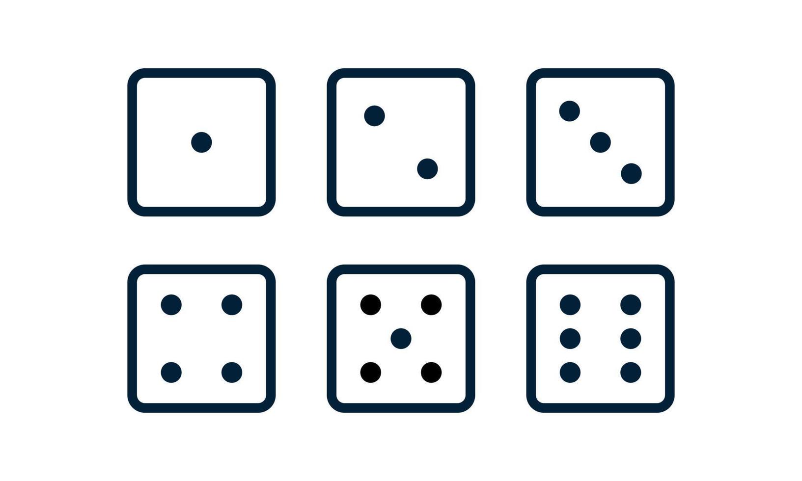 tärningsspel linje ikonuppsättning. pippade tärningar .kasta från ett till sex. dö för kasinocraps, bords- eller brädspel, tur och slumpmässiga val. vektor illustration, isolerade