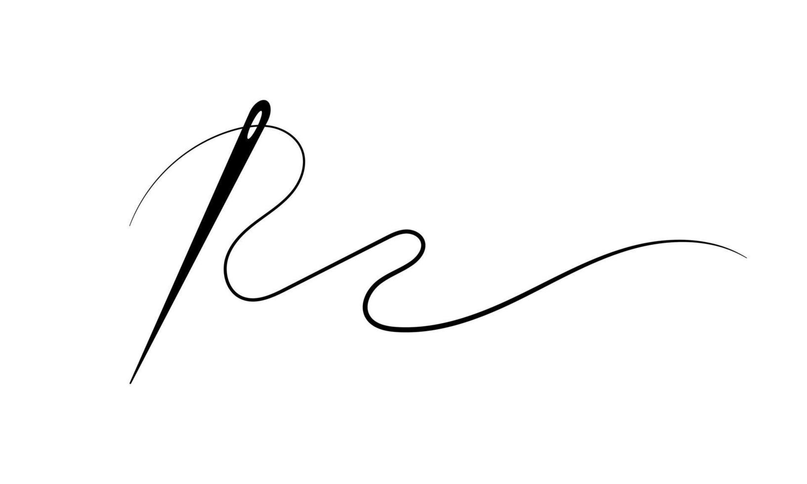 skräddarsy nål och kurvig tråd siluett linje ikon. modeelement, handarbetsinstrument. vektor illustration på vit bakgrund