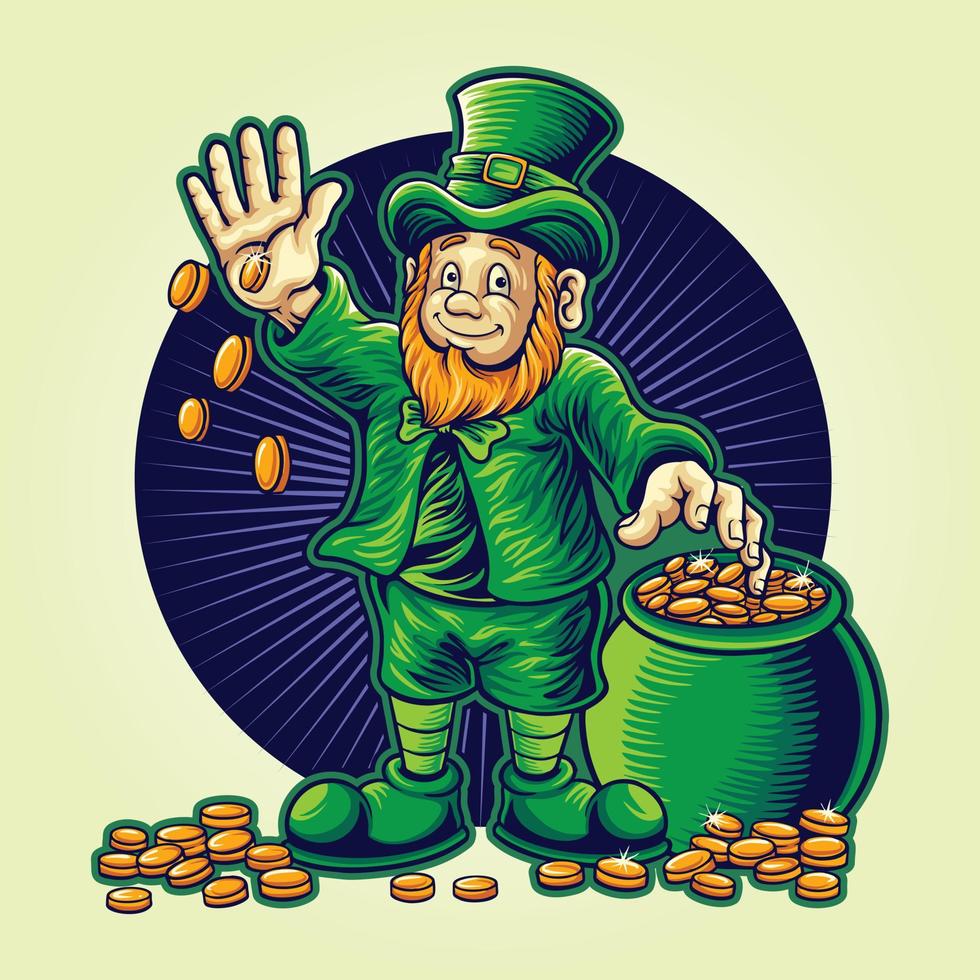 happy st patricks day mit geldtopf-vektorillustrationen für ihr arbeitslogo, maskottchen-waren-t-shirt, aufkleber- und etikettendesigns, poster, grußkarten, die unternehmen oder marken werben. vektor