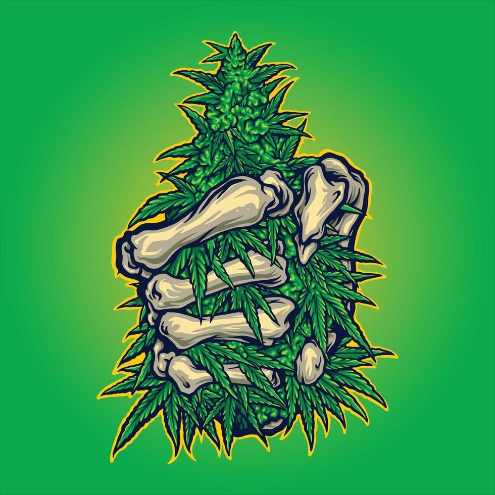 Cannabispflanze Unkrautbaum mit Steinknochen vektor