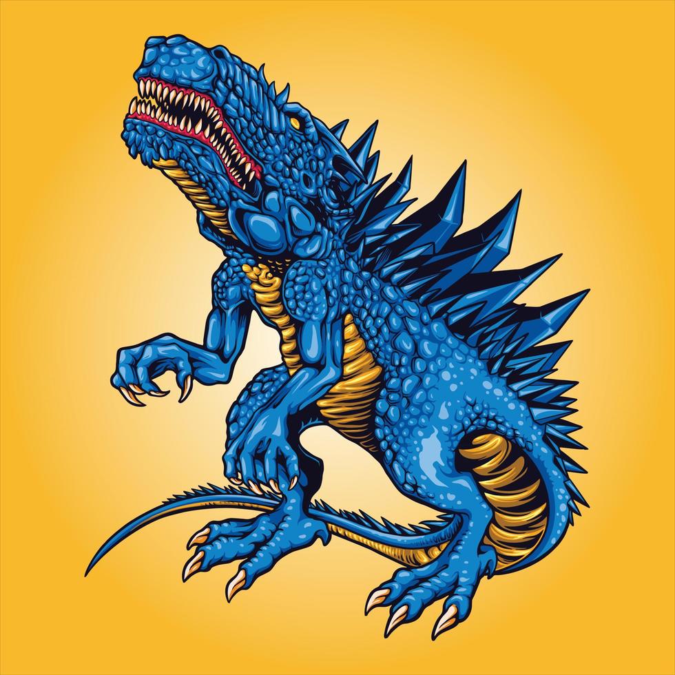 beängstigende blaue Monster-Dinosaurier-Illustrationen vektor