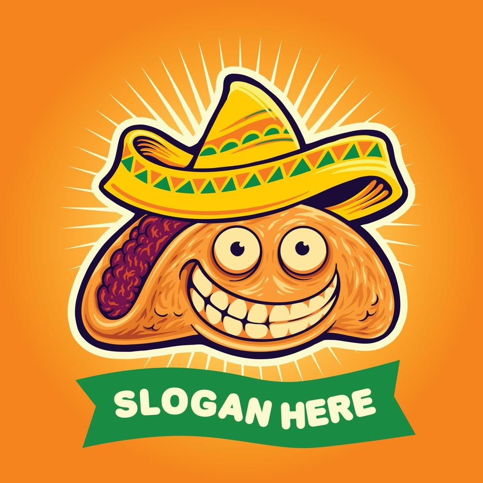 roliga mexikanska tacos logotyp maskot illustrationer vektor