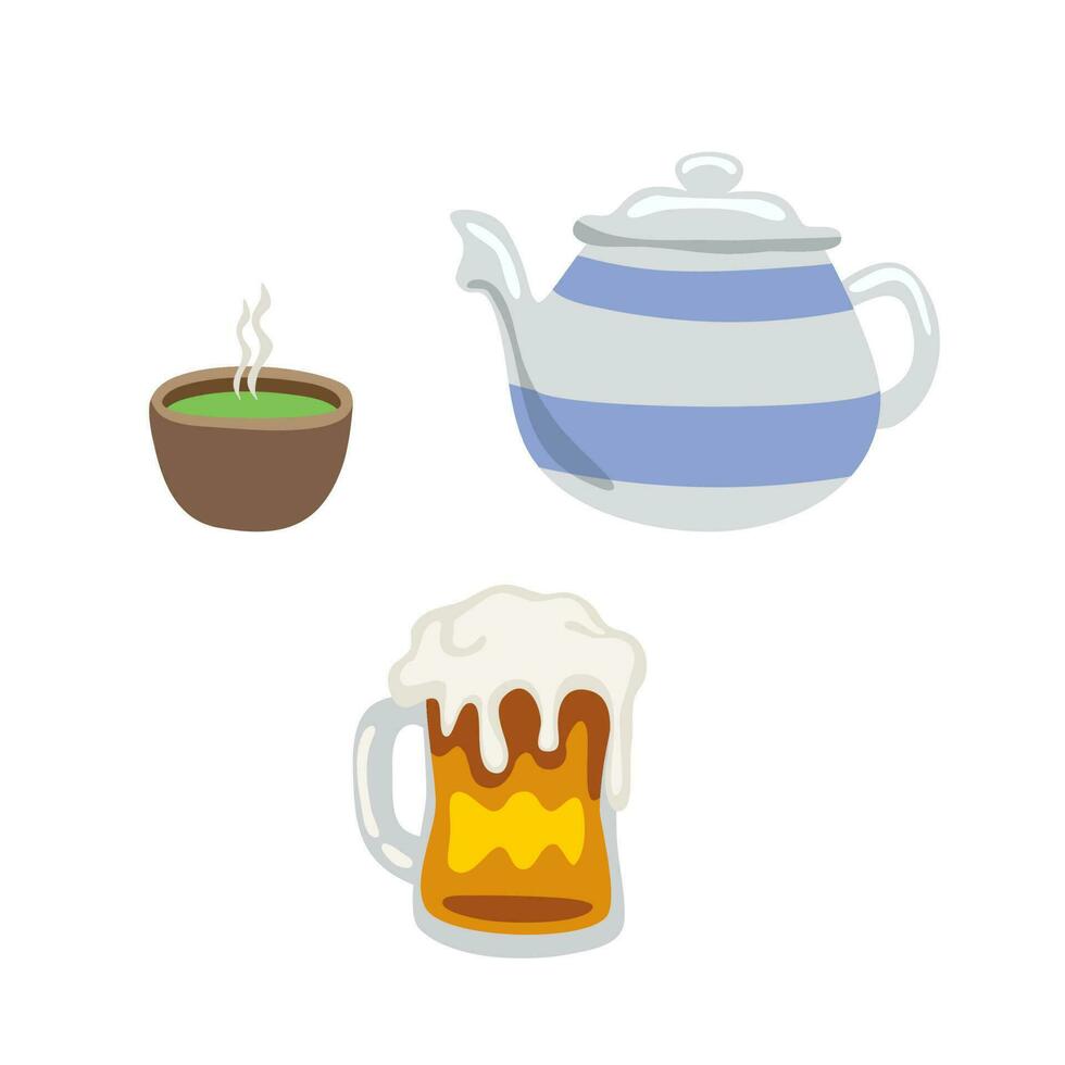 vektor drycker, öl, sprit, varmt te