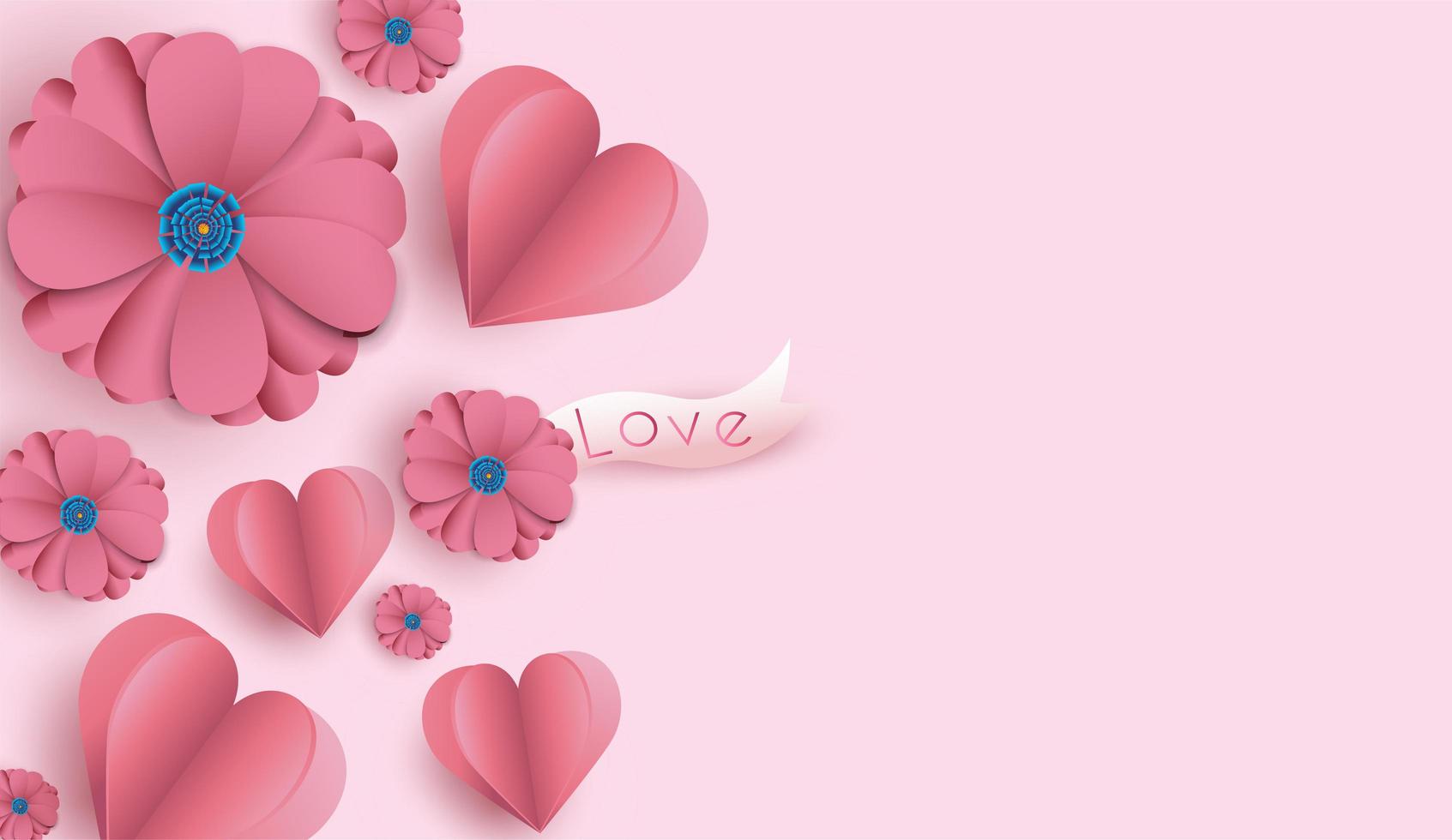 Valentinstaghintergrund mit Papierschnittblumen und Herzen vektor