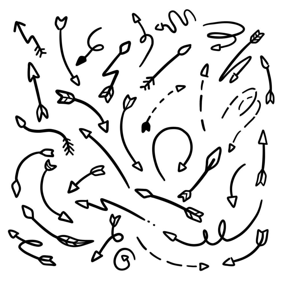 svart boho bågskytt linje pil doodle skiss handritad vektor