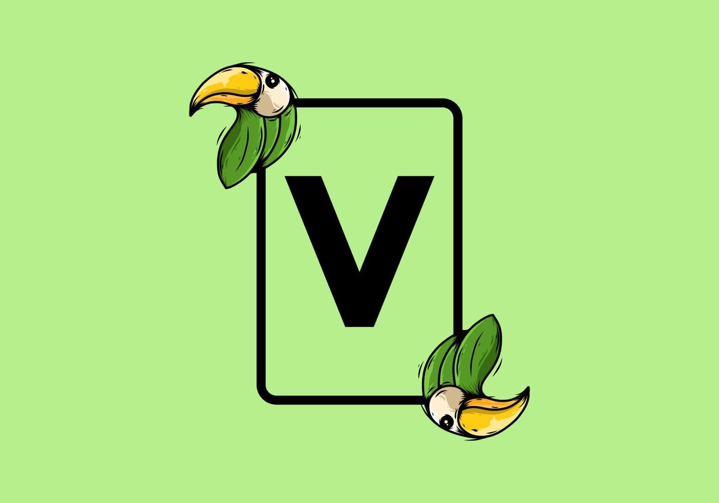 grön fågel med v initial bokstav vektor