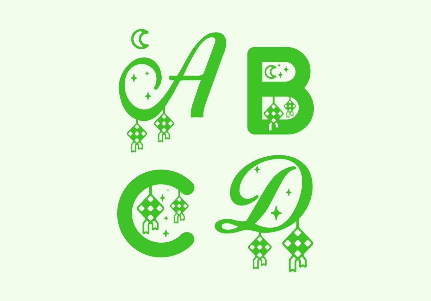 grüne farbe des abcd-anfangsbuchstabens im ramadan-thema vektor