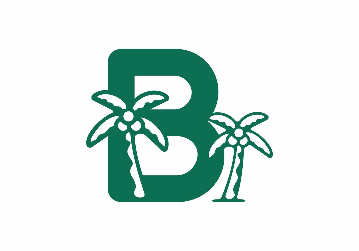 grüne Farbe des Anfangsbuchstabens b mit Kokosnussbaum vektor