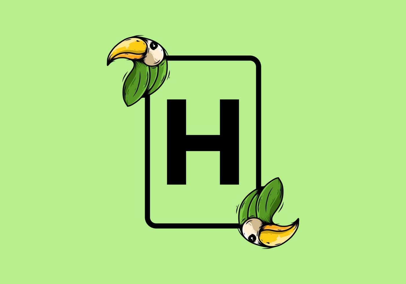grön fågel med h initialbokstav vektor