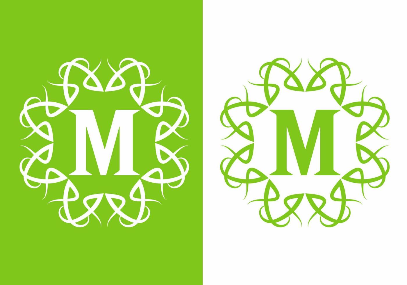 grön vit av m initialbokstav i unik ram vektor