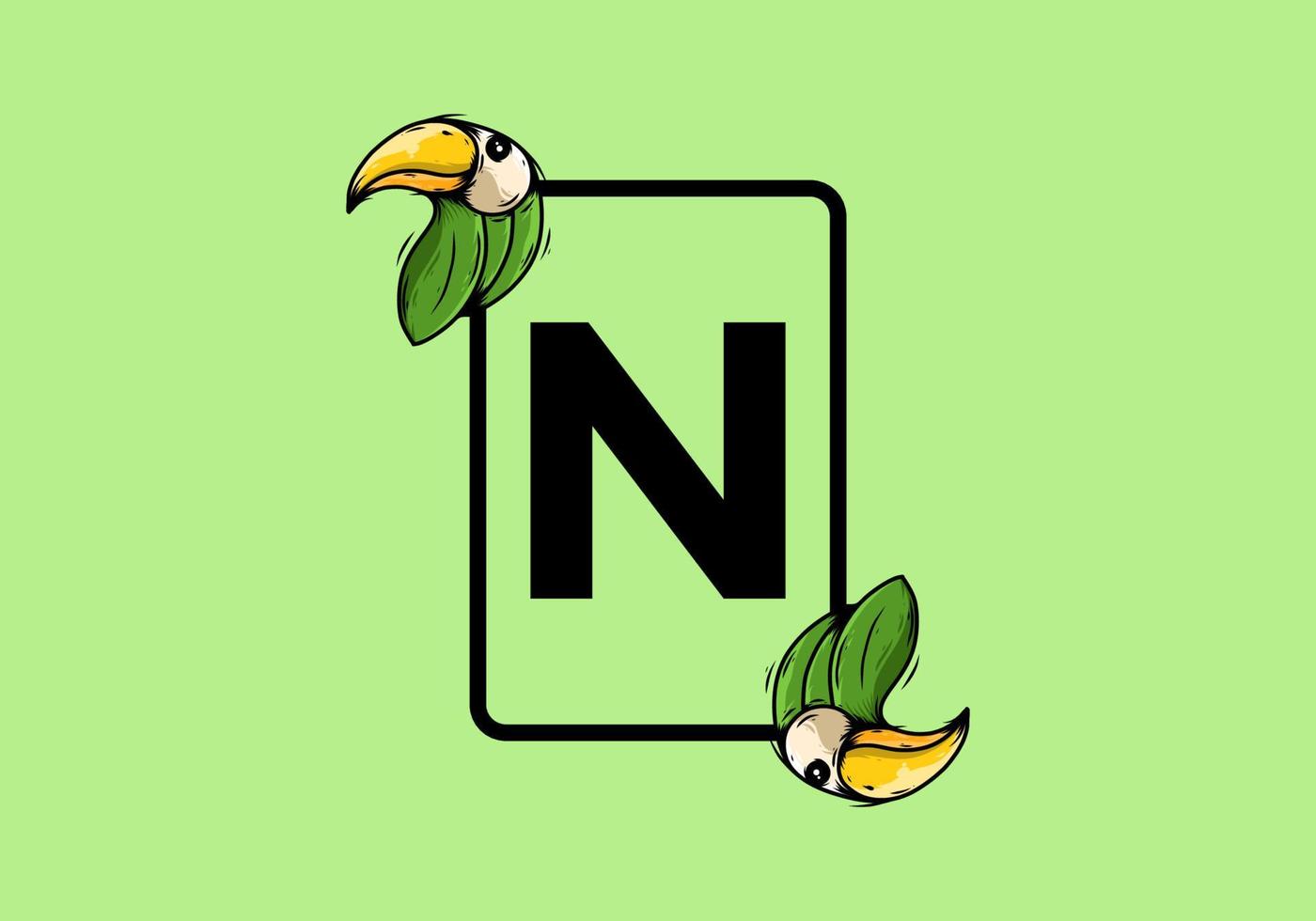 grön fågel med n initial bokstav vektor