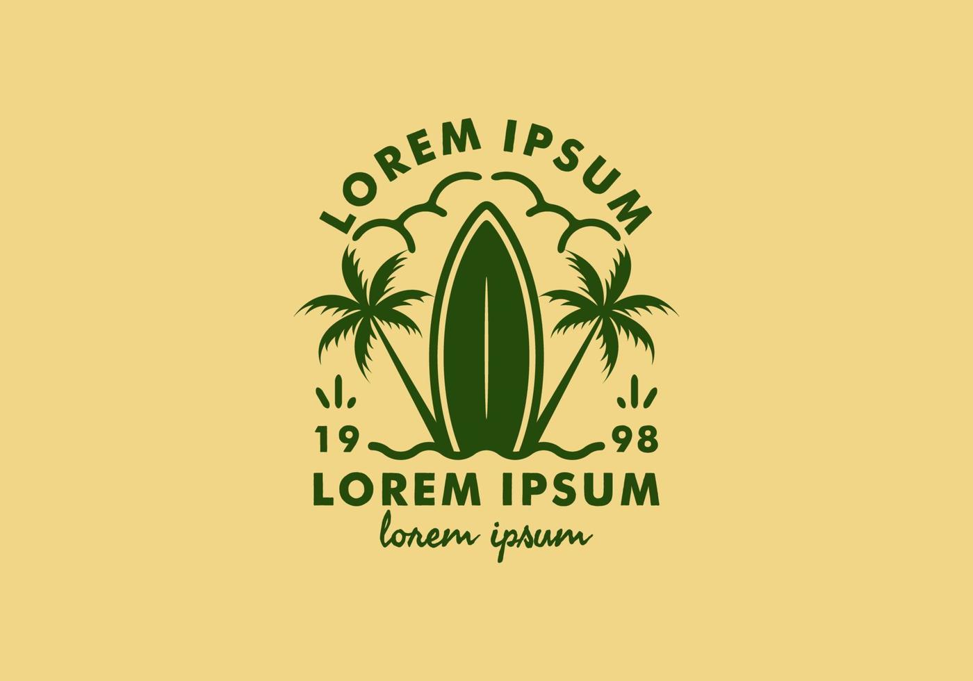 grön färg på streckteckningar för surfbrädor med lorem ipsum-text vektor