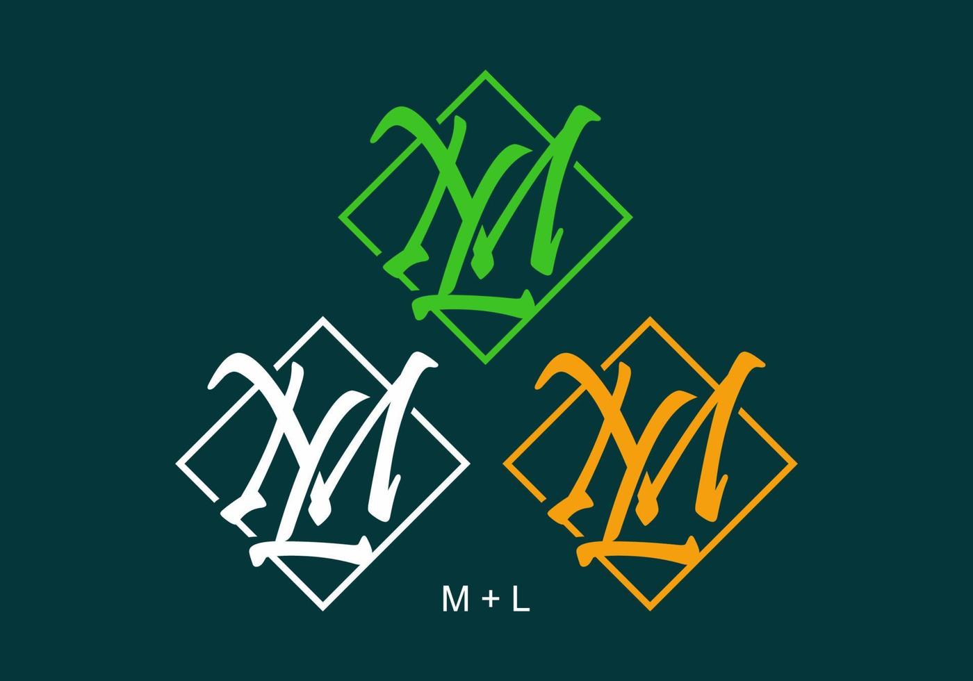 grön vit och orange färg på ml initialbokstav vektor
