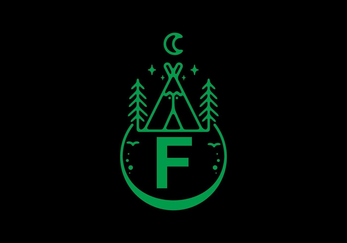 grön färg på f initial bokstav i camping cirkel märke vektor