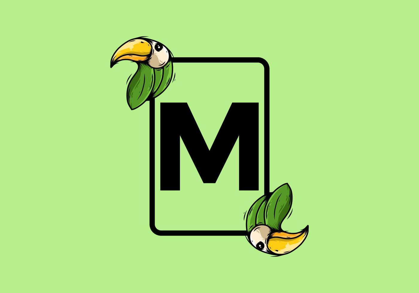 grön fågel med m initialbokstav vektor
