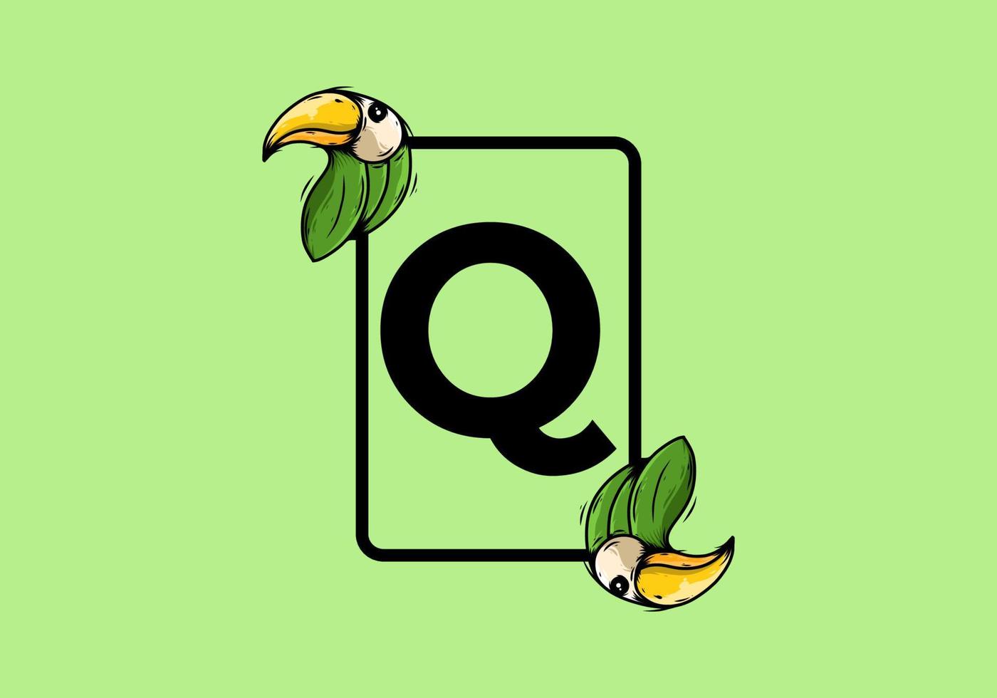 grüner vogel mit q anfangsbuchstabe vektor