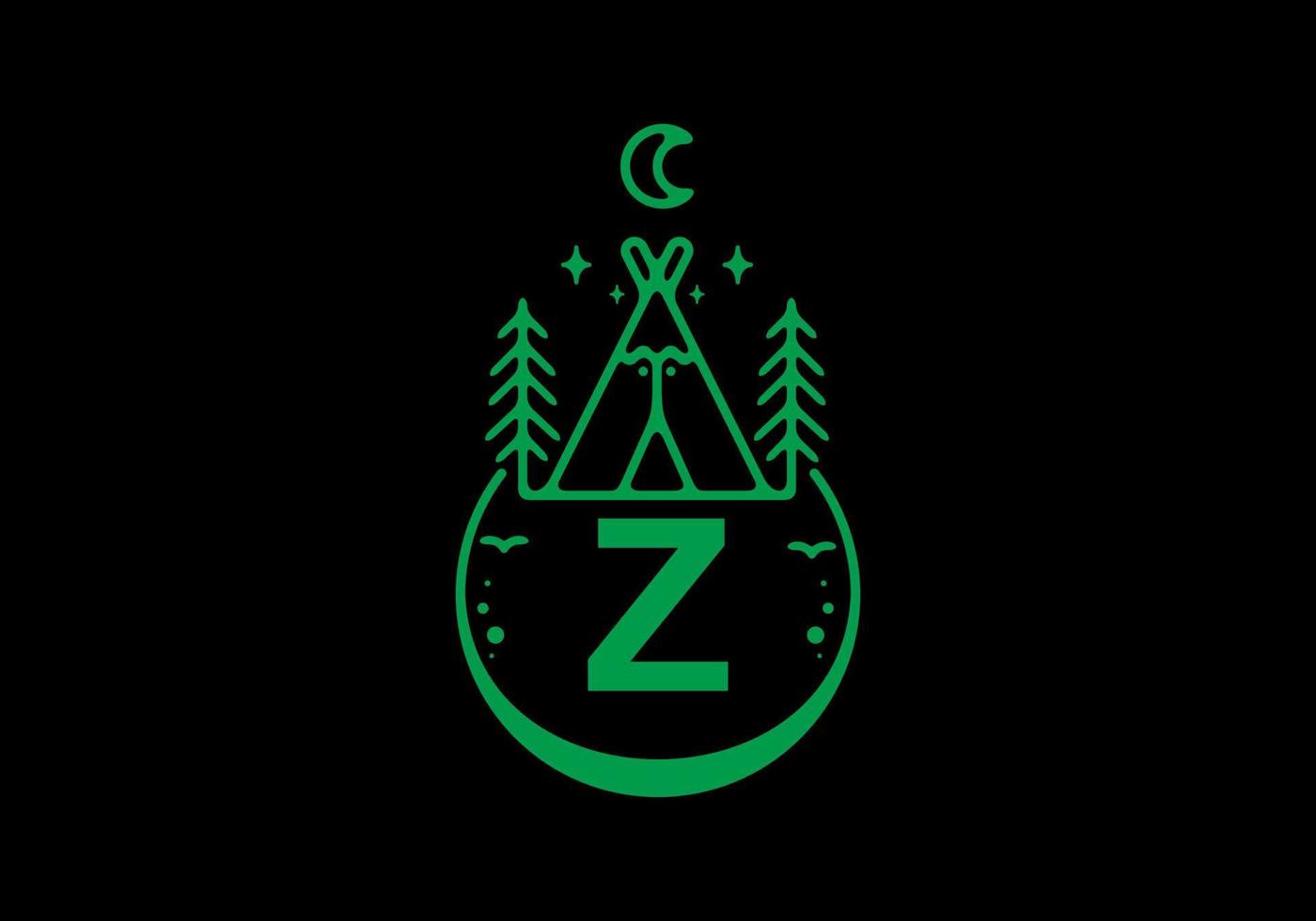 grüne Farbe des Anfangsbuchstabens z im Campingkreisabzeichen vektor