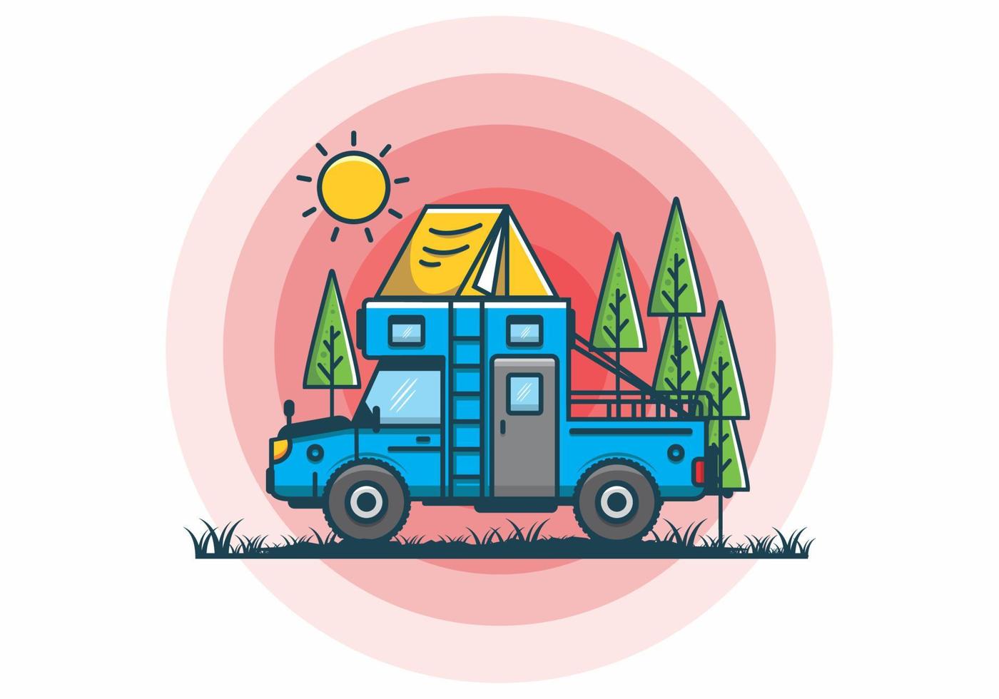 flache illustration des bunten camping-lkw vektor