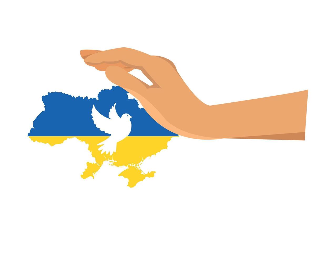 ukrainska flagga emblem karta med fredsduva och hand symbol abstrakt nationella Europa vektor illustration design