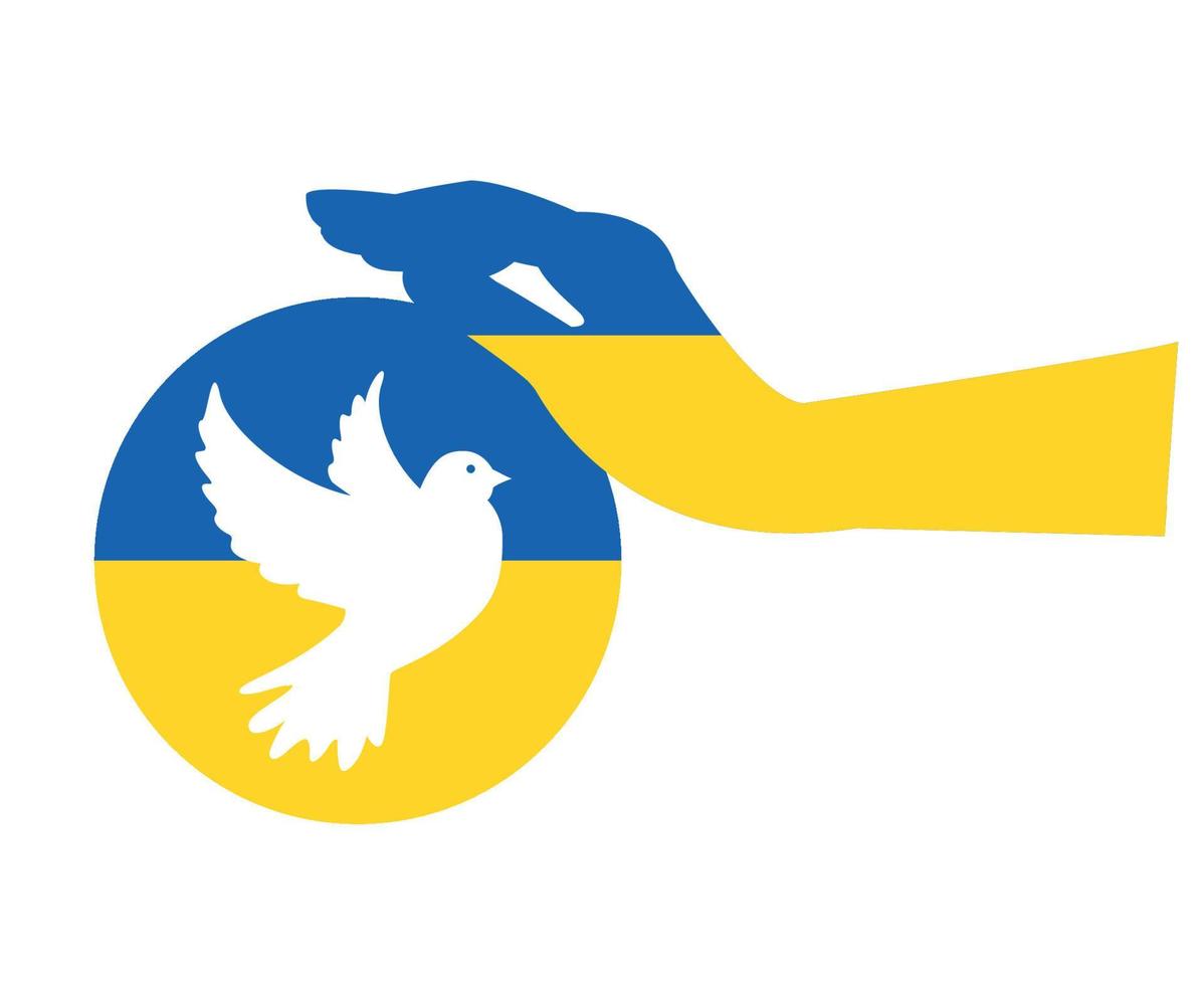 ukrainska flagga emblem med fredsduva och hand symbol abstrakt nationella Europa vektor illustration design