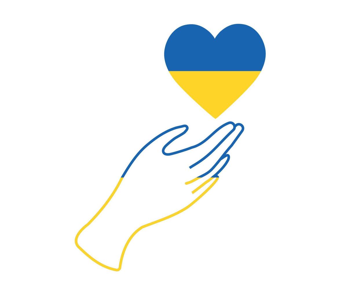 ukraine flag herzemblem und hand nationales europa abstraktes symbol vektorillustrationsdesign vektor