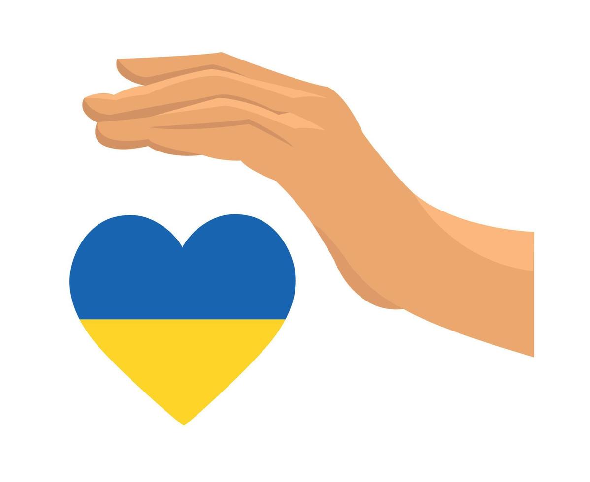 Ukraine-Flaggenemblemherz und Handsymbol abstraktes Vektorillustrationsdesign vektor