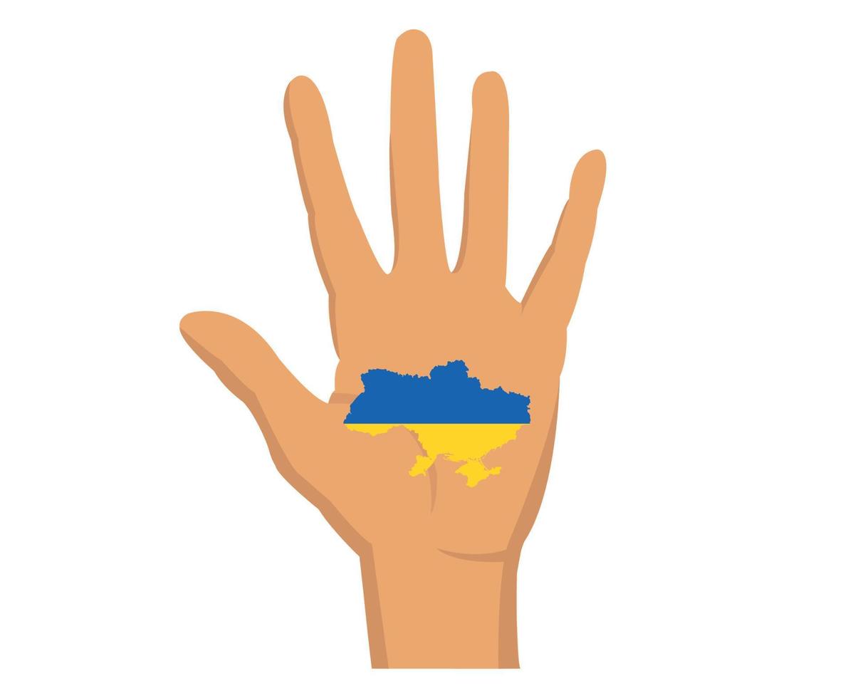 Ukraine-Emblem Flaggenkarte nationale Europakarte mit Handsymbol abstraktes Vektorillustrationsdesign vektor