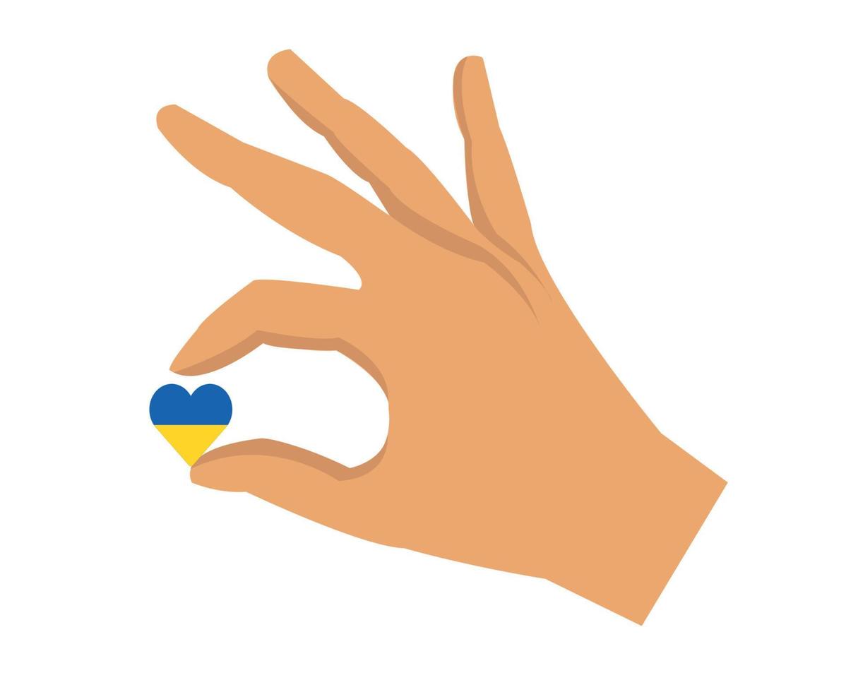 Ukraine-Flaggenemblem-Herzsymbol und abstraktes Vektorillustrationsdesign der Hand vektor