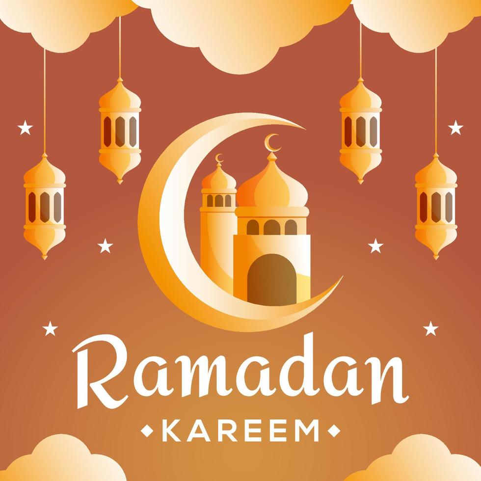 ramadan kareem halbmond und moschee papierschnitt konzept vektor